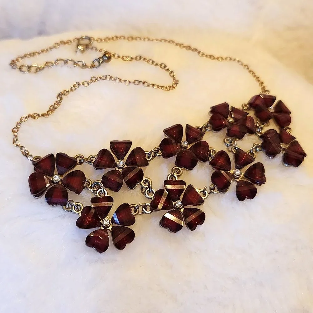 Sparkly Dark Red Flower Rhinestone Necklace - Picture 2 of 3